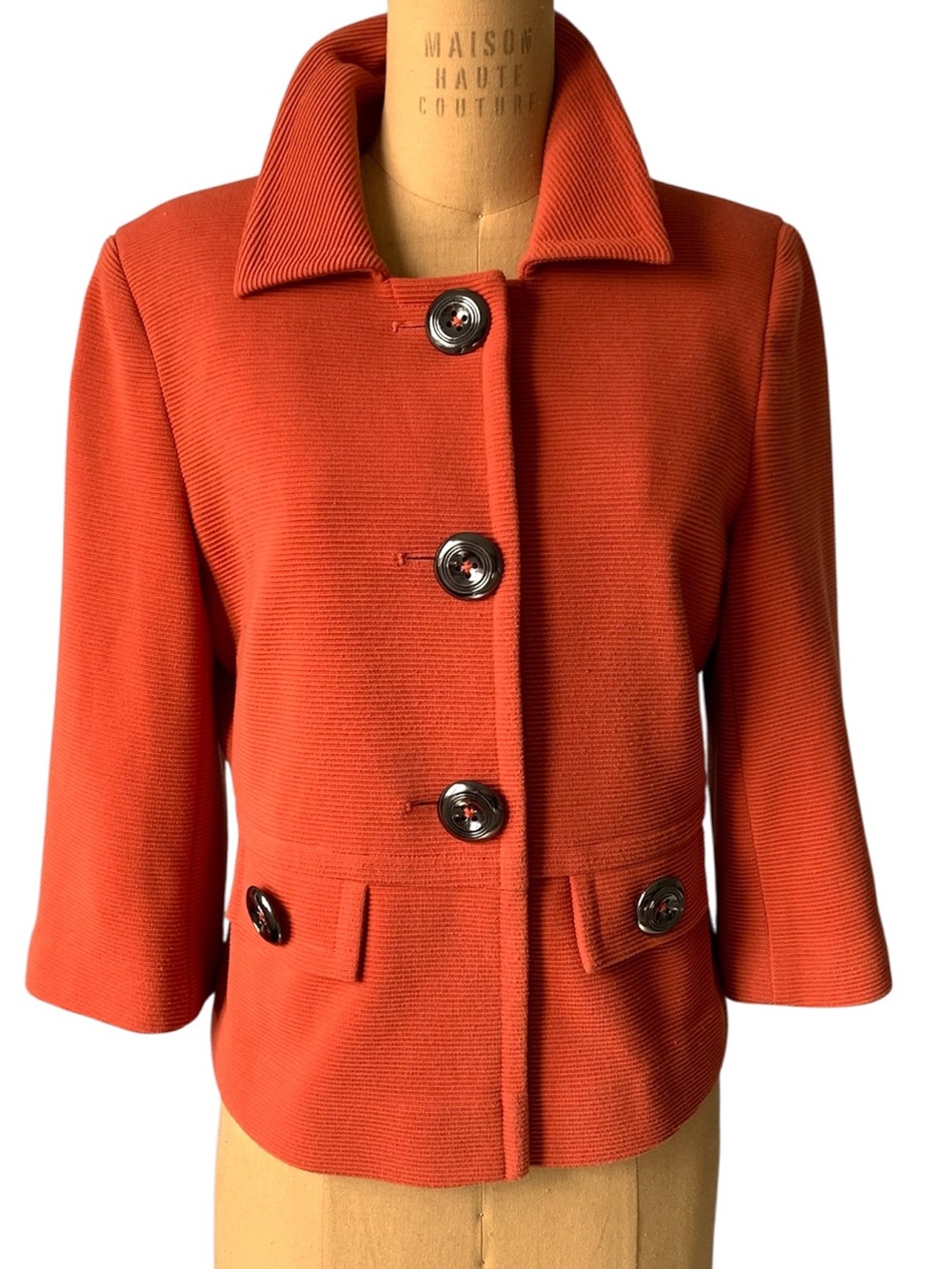 cleo Orange Textured Button-Front Blazer